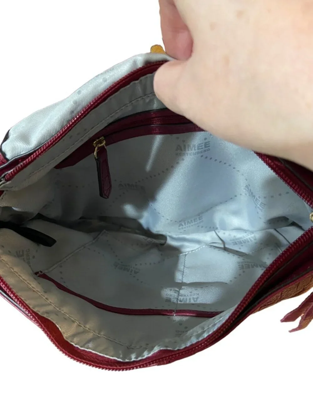 Aimee Kestenberg Genuine Leather Shoulder Bag Red One Size Preppy Classic Cute